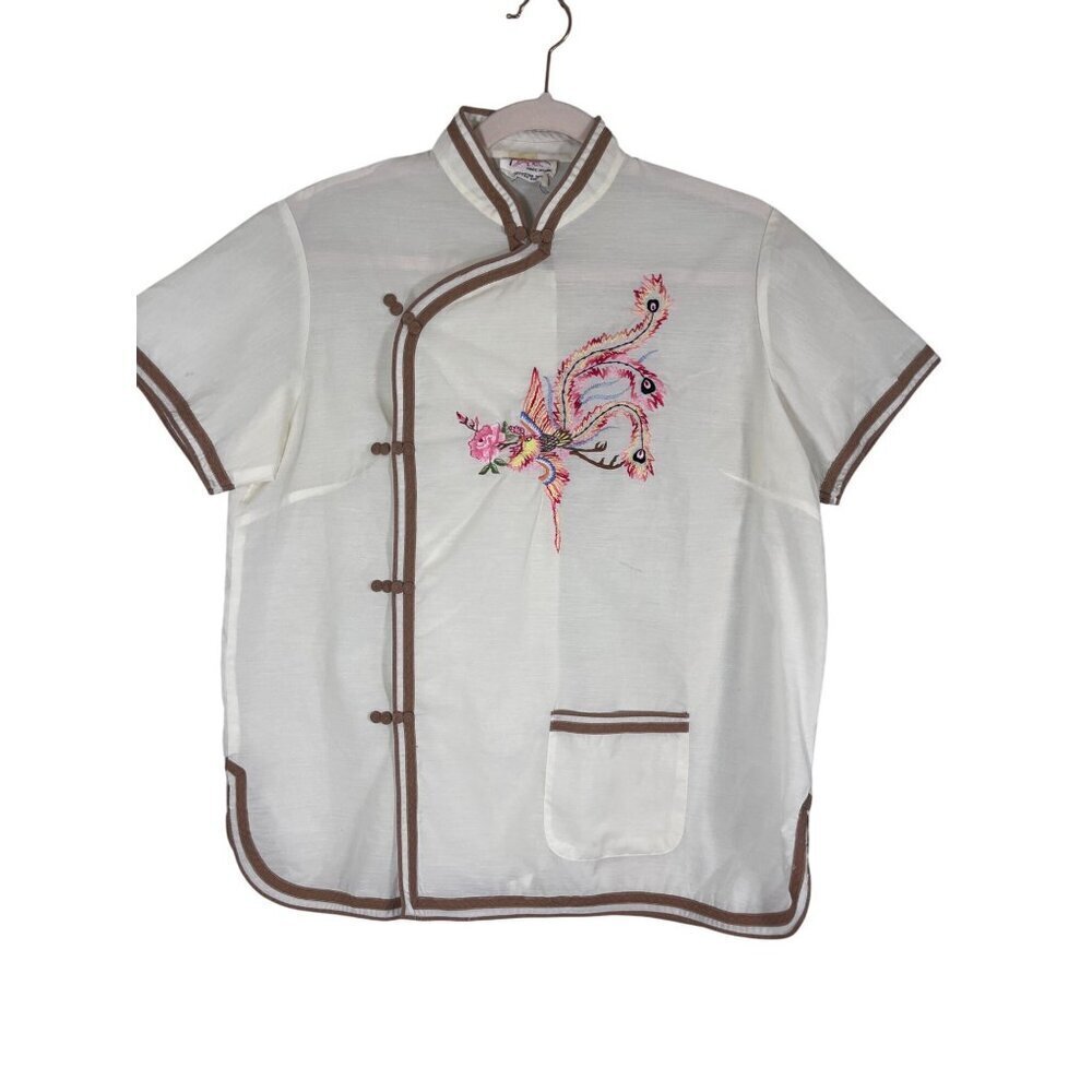 Vintage Plum Blossoms Floral Embroidery Asian Traditional Retro Classic Chic 70s